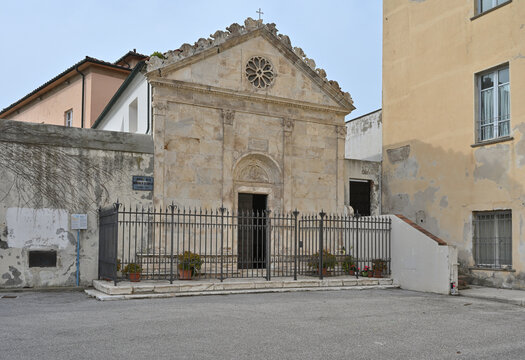 The 15th-century Chapel of the Cittadella in Piombino, Italy. A Renaissance marble facade by Andrea Guardi located in the historic castle district