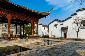 Naklejka premium Asian Qing Dynasty architectural exterior. Translation: Courtyard