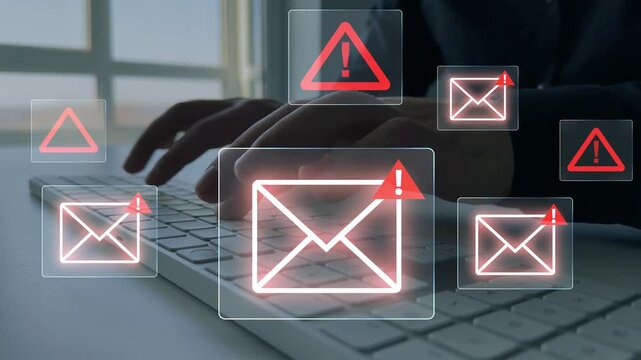 Email security alert detecting and preventing email attacks, scams and phishing. Protection against malware, fraud, and unauthorized access to digital data