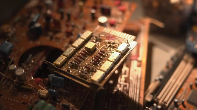 Highresolution Photograph Displaying Small Electronic Elements With Detailed Solder Joints. Media
