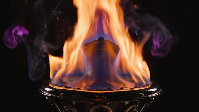 Flames burning in a metallic container