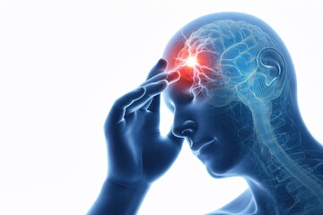 Obraz premium Human brain headache pain nervous system migraine attack male head anatomy neural activity medical illustration isolated on white background