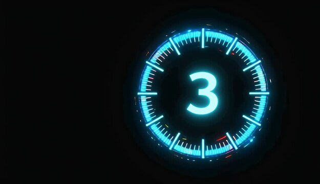 A fast blue countdown timer glows like a digital speedometer on a dark automobile dashboard during a night race