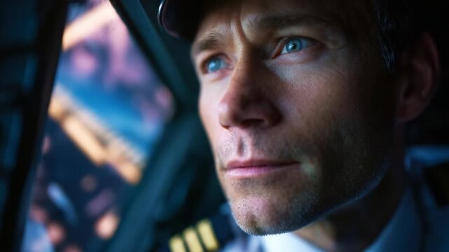 A Focused Pilot Observing the Skies: Captured Moments of Determination and Concentration in Aviation, Showcasing the Essence of Flying and Leadership