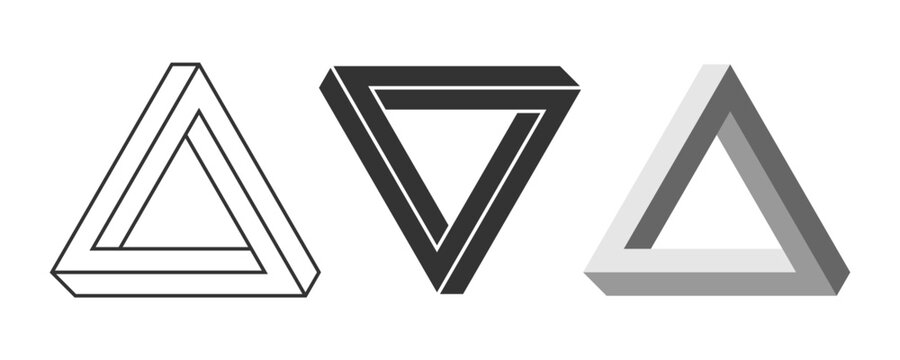 Triangles Penrose icons set. Optical illusion symbols. Vector illustration