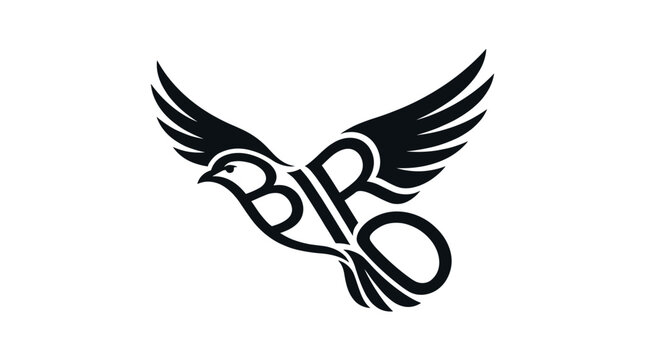 Minimalist black bird calligram with the word "BIRD"