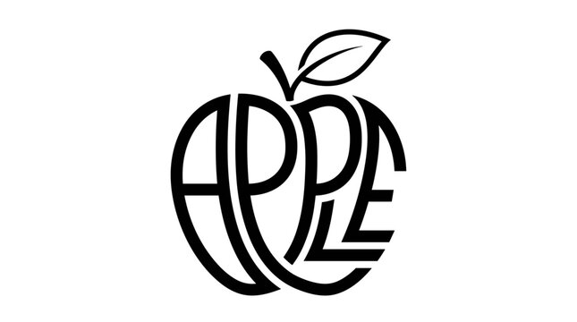 Calligram of the word "Apple" in the shape of a fruit