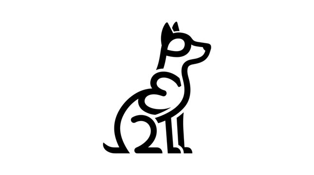 Minimalist black calligram dog silhouette formed by the word PET