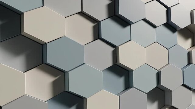Abstract geometric pattern of hexagonal tiles in various colors and shades.