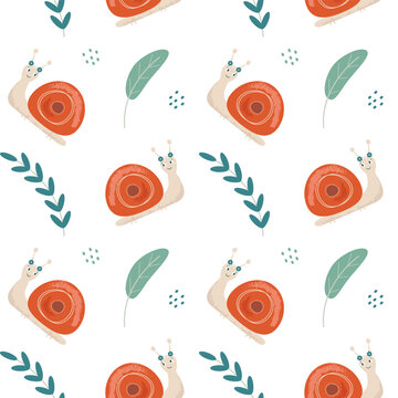 Snail seamless pattern. Fashionable children's infinite textures for fabric and packaging