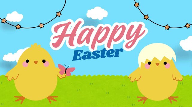 Happy Easter Yellow and Blue Playful Greeting Video