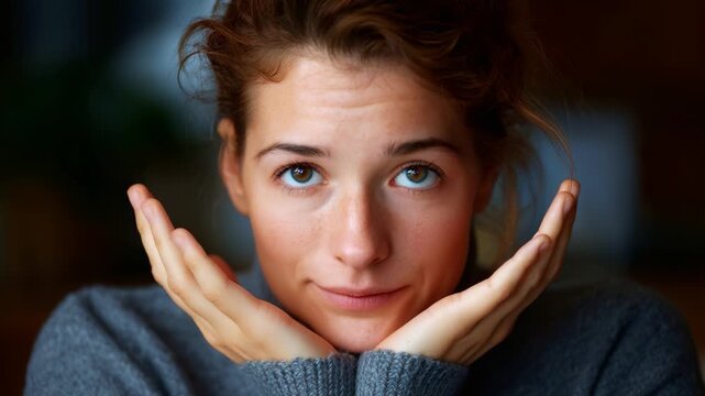 A Young Woman&rsquo;s Emotional Journey: From Concerned Expression to Thoughtful Reflection Captured in Two Frames of a Transformative Moment