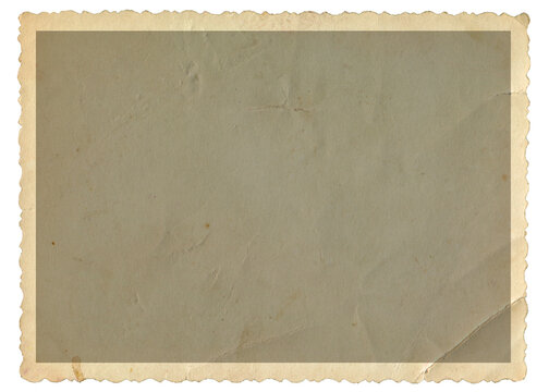 Old postcard texture with with figured edges. Retro vignette photo frame texture isolated.