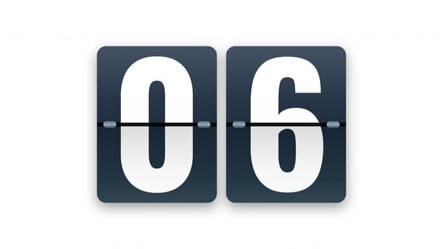 A classic flip clock style countdown timer displays the number 10 to 0 using two bold dark navy digit cards with a clean white split flap design on a light gray background. Event countdowns, deadline 