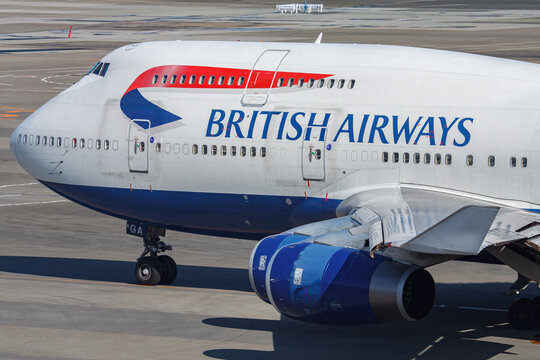 Narita, Chiba Japan - 2010 December 09: A British Airways Boeing 747-400 (G-BNGA) parked on the apron at Narita International Airport (NRT).