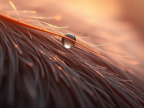 Velvet fur texture under soft light, a dewdrop clinging to a single strand, worlds within worlds,  micro,  macro
