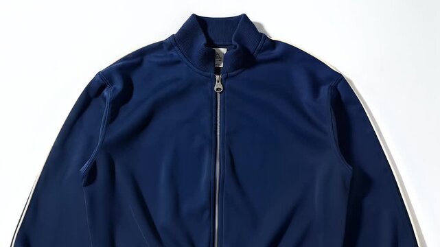 Blue zippered jacket laid flat showcasing modern casual outerwear design and versatile everyday style.