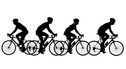 Obraz premium Silhouette of four cyclists riding in a line