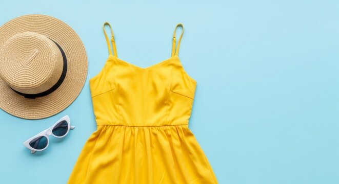 Summer fashion accessories flat lay.