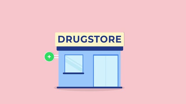 Drugstore with medical sign. Healthcare shop