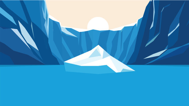 Cartoon Arctic landscape vector featuring icy seas and towering icebergs.