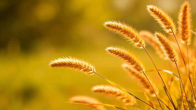 Golden grass seed heads in sunlight