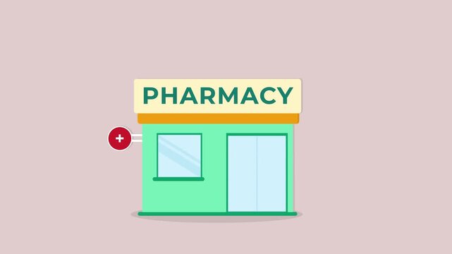 Pharmacy with medical sign. Healthcare shop