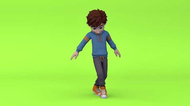 Animated cartoon boy dancing hip hop on green screen