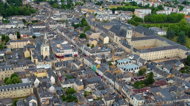 A panorama aerial view of the City La Fleche in France. On a sunny noon in summer beside the old town.