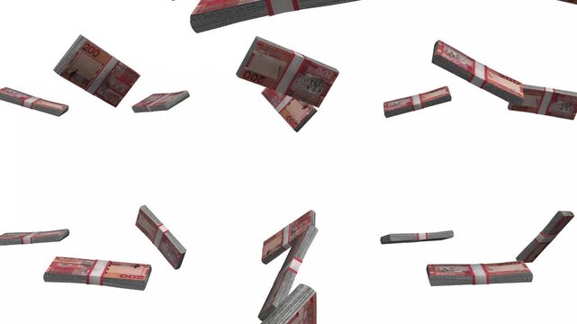 Gambia Money, Gambian Dalasi Banknotes Falling, GMD Currency Stacks, White Background, 4K