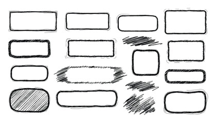 Obraz premium Collection of hand drawn sketchy rectangle and rounded frames in various styles perfect for emphasize text or add a grunge border to graphic layouts and social media posts
