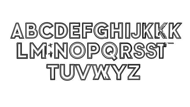 A vector graphic illustration of the alphabet in a bold, outlined font style