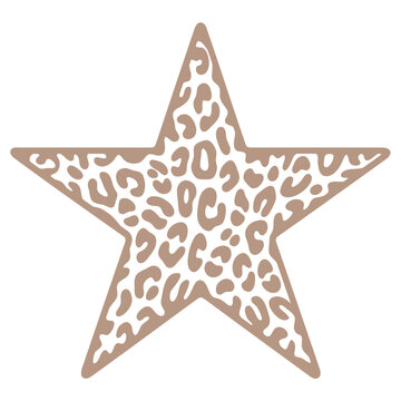 A star shaped icon with a leopard print design on a white background