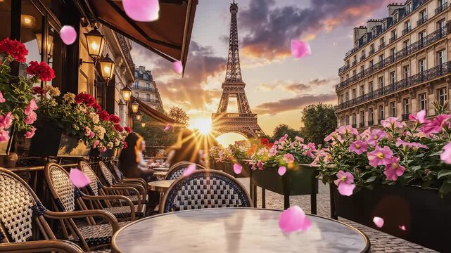 Parisian cafe with Eiffel Tower view