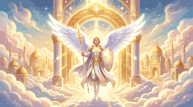 Majestic Angelic Being with Radiant Wings and Golden Armor.
