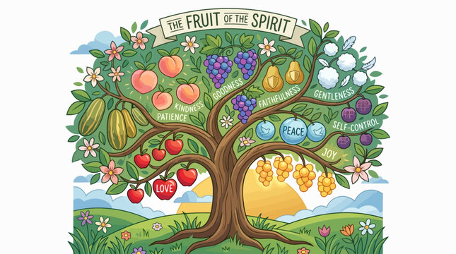 The Fruit of the Spirit Tree with Various Fruits and Virtues.