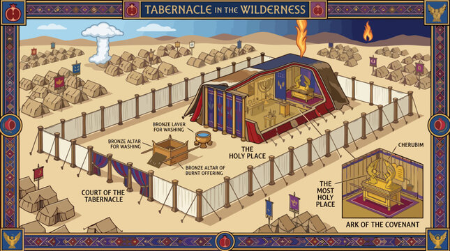 Ancient Tabernacle of the Wilderness Detailed Illustration.