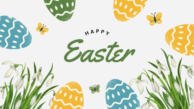 Happy Easter Yellow and Green Organic Illustrative Greeting Video