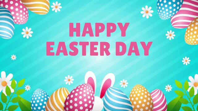 Happy Easter Teal Pink and Yellow Playful Greeting Video