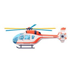 Fototapeta premium Colorful flat vector illustration of a rescue helicopter in flight