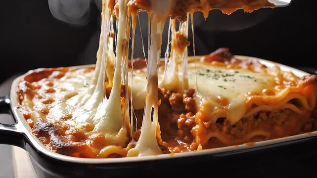 Irresistible homemade Italian lasagna, generously layered with savory meat sauce, golden pasta, and bubbling, stretchy melted cheese, served piping hot