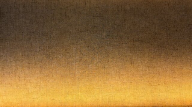 Beautiful fabric wall texture background with warm indirect lighting. Luxury dark brown canvas pattern with golden light gradient from bottom. Modern interior elegant wallpaper.