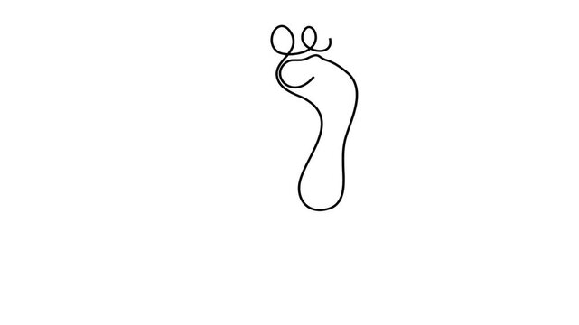 Animated self drawing of continuous line draw of human footprint.  Full length one line animation. 4K	