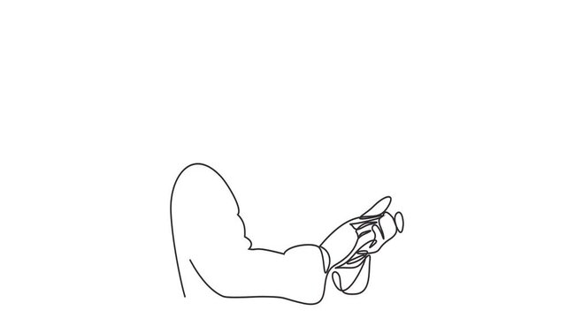 Animated self drawing of continuous line draw of businessman dressing suit Standing ovation. Full length one line animation. 4K	