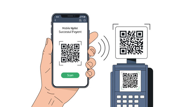 Mobile payment, contactless transaction, QR code, digital wallet