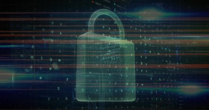 Light trails over security padlock icon against spots of light on blue background