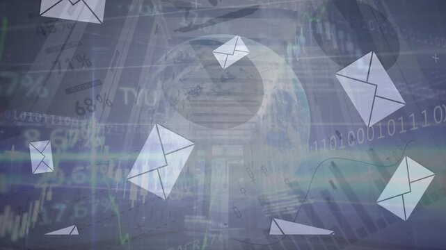 Animation of security padlock and data processing over spotlights