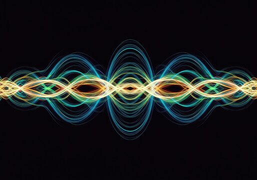 Abstract depiction of synchronized energy waves creating amplified vibration and harmonious repeating patterns, sympathetic, spread, magnitude