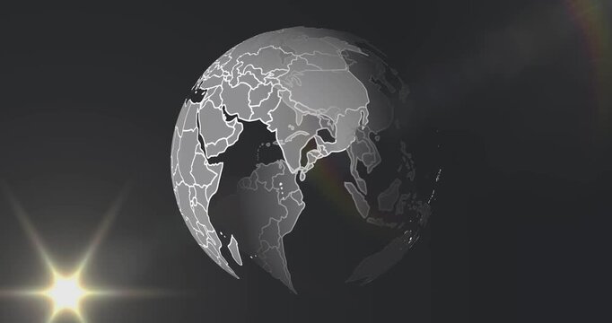 Animation of light trails with globe on black background