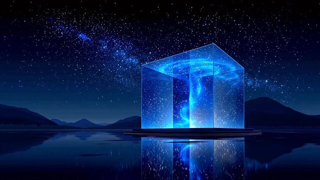 Glowing cube in starry night